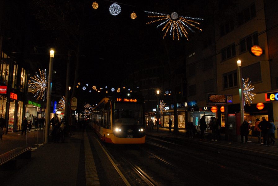 Karlsruhe main street festooned for the Christmas time